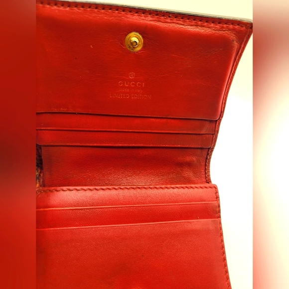 GUCCI GG Supreme Coated Canvas Snake Heart Embroidered Card Case Unisex Wallet - Picture 3 of 5